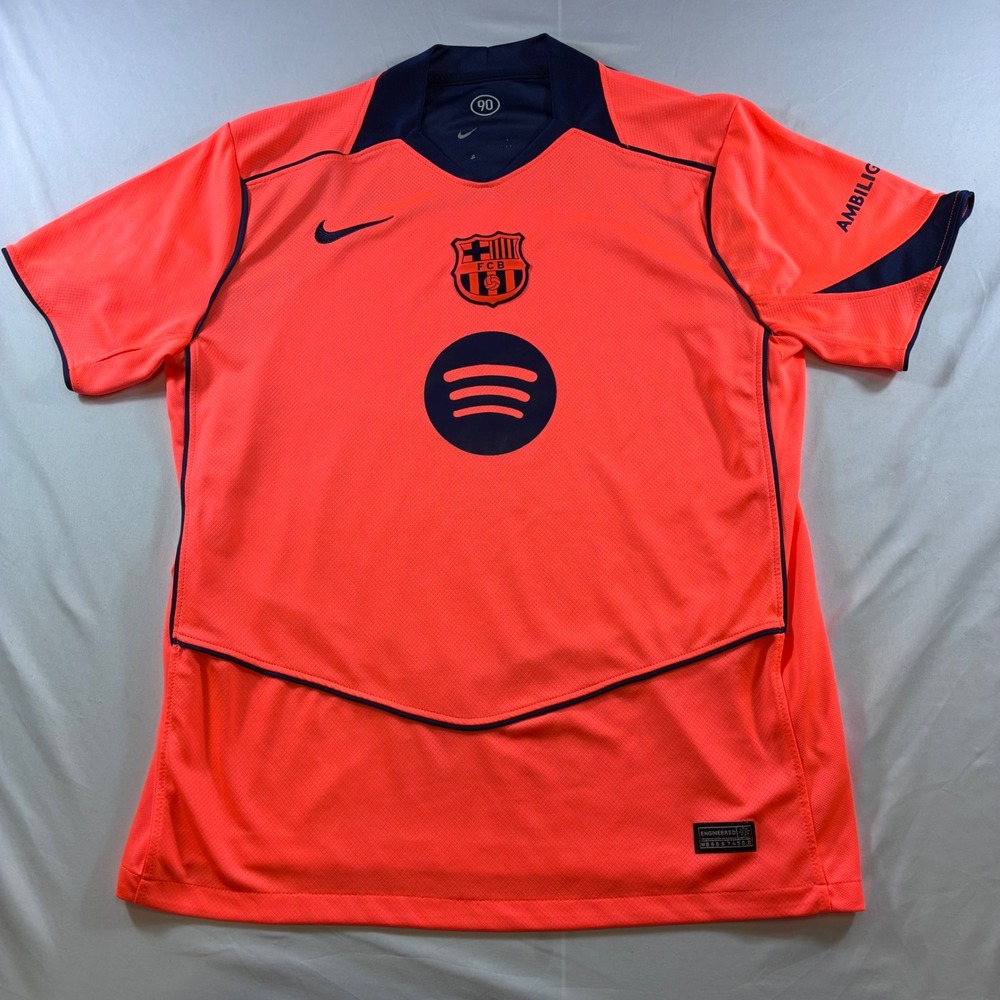 Nike FC Barcelona Jersey Mens XL Neon Orange Spotify Soccer Shirt 2023-24